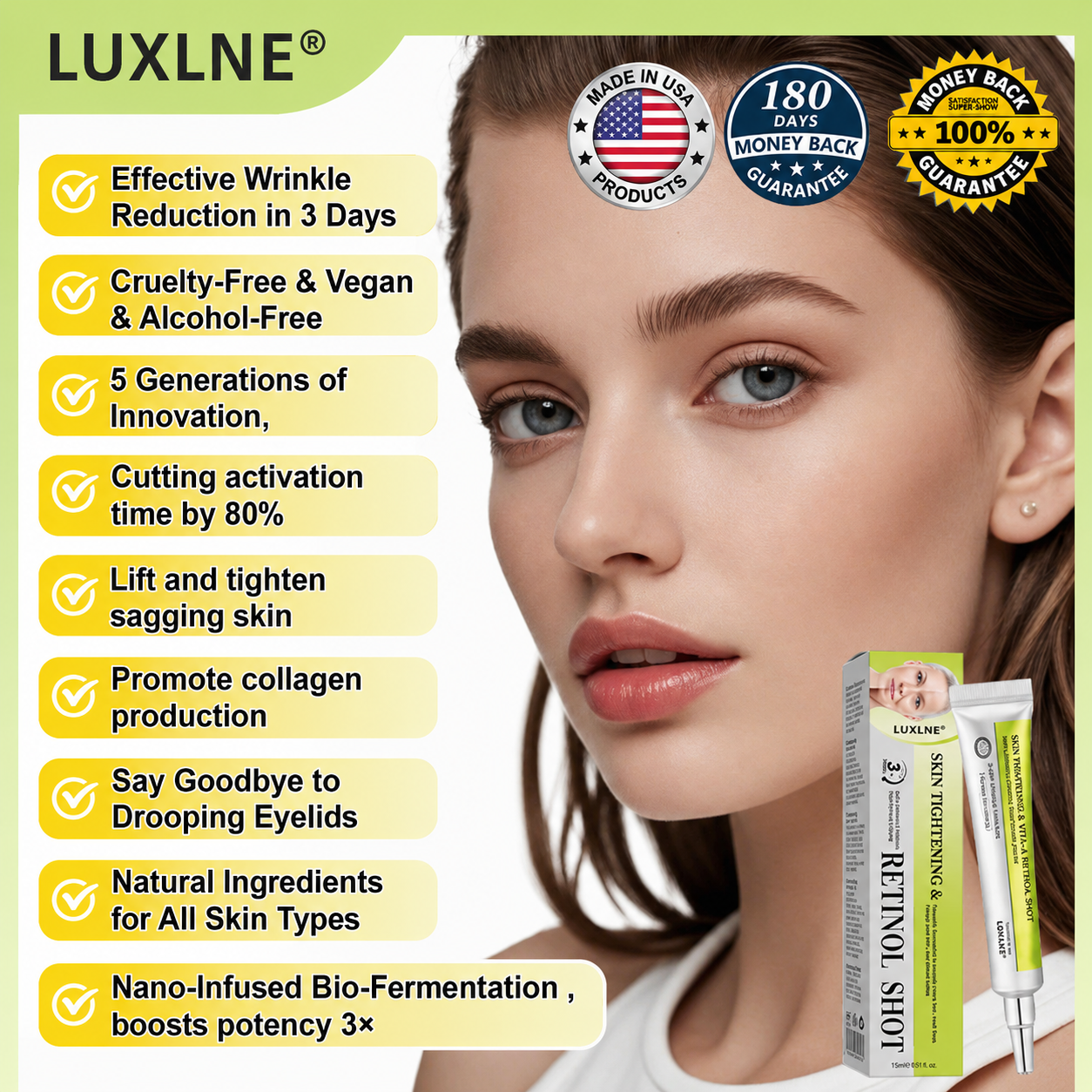 Luxlne® Skin Tightening & Vita-A Retinol Retinol shot Anti-Wrinkle Firming Tightening cream