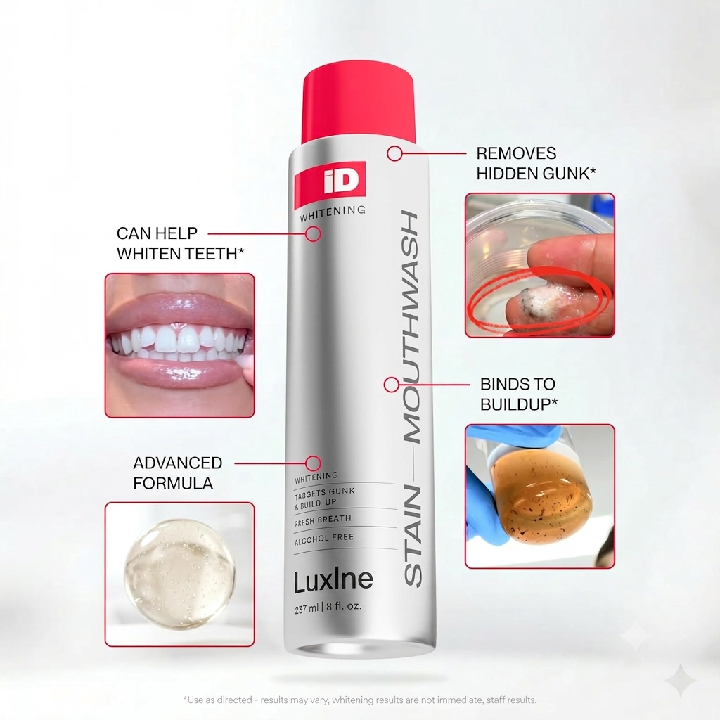 Luxlne iD Stain Whitening Mouthwash, Gunk Removing Mouthwash for Fresh Breath