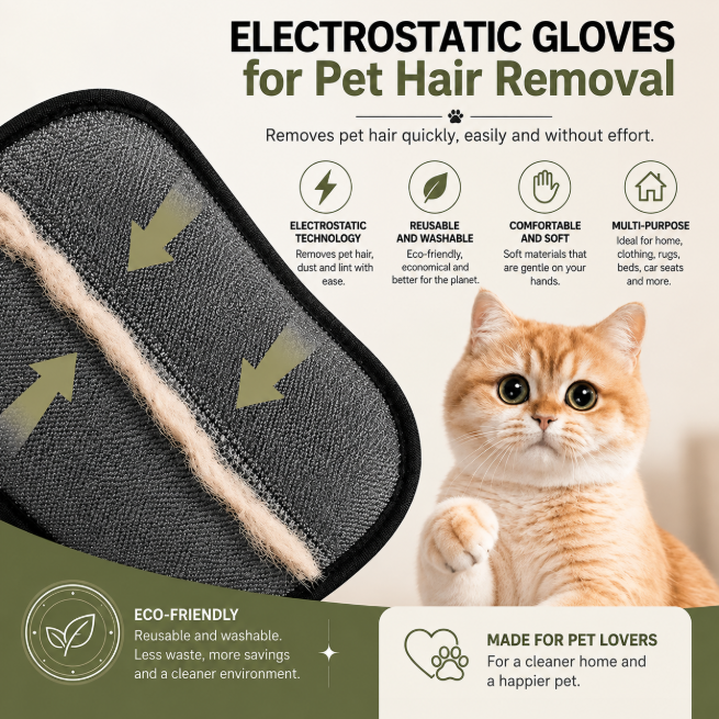 Reusable Electrostatic Pet Hair Removal Glove for Dogs & Cats