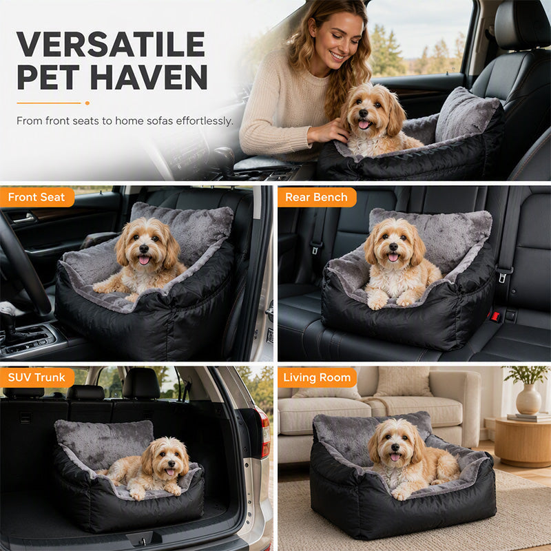 Portable Dog Car Seat – Comfortable Pet Booster Bed for Road Trips