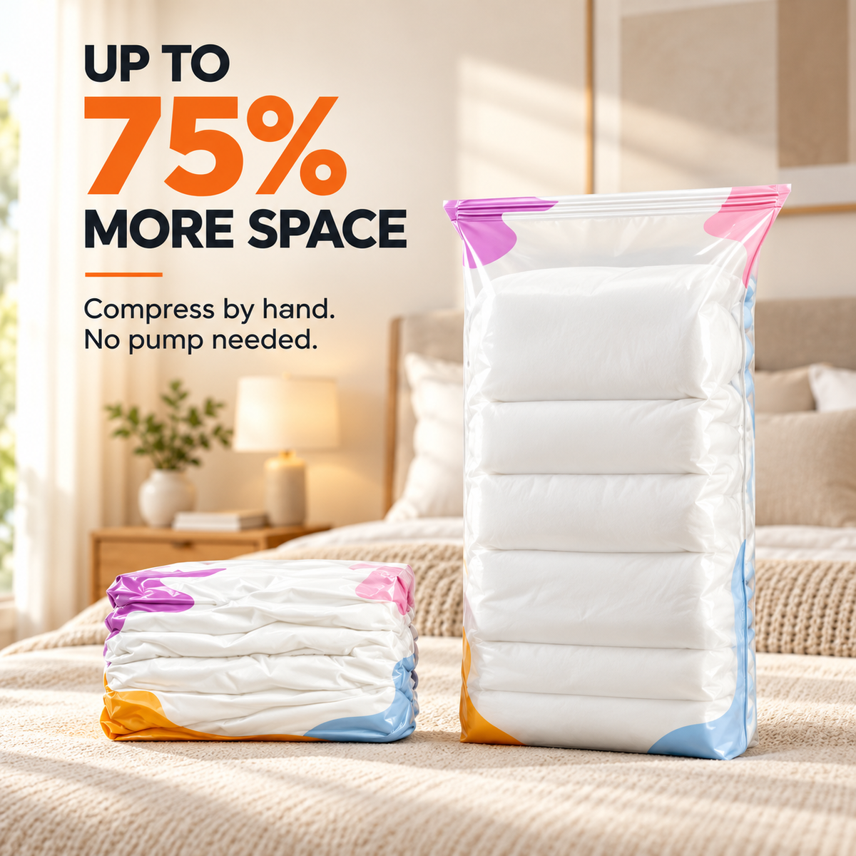 No-Pump Vacuum Storage Bags – Space-Saving Compression Bags