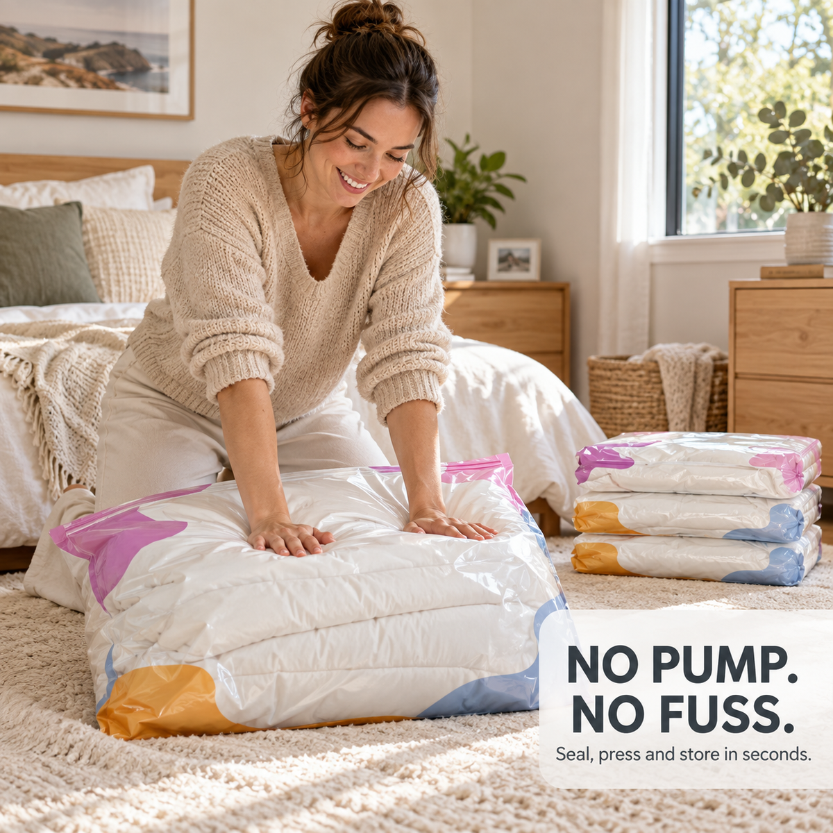 No-Pump Vacuum Storage Bags – Space-Saving Compression Bags